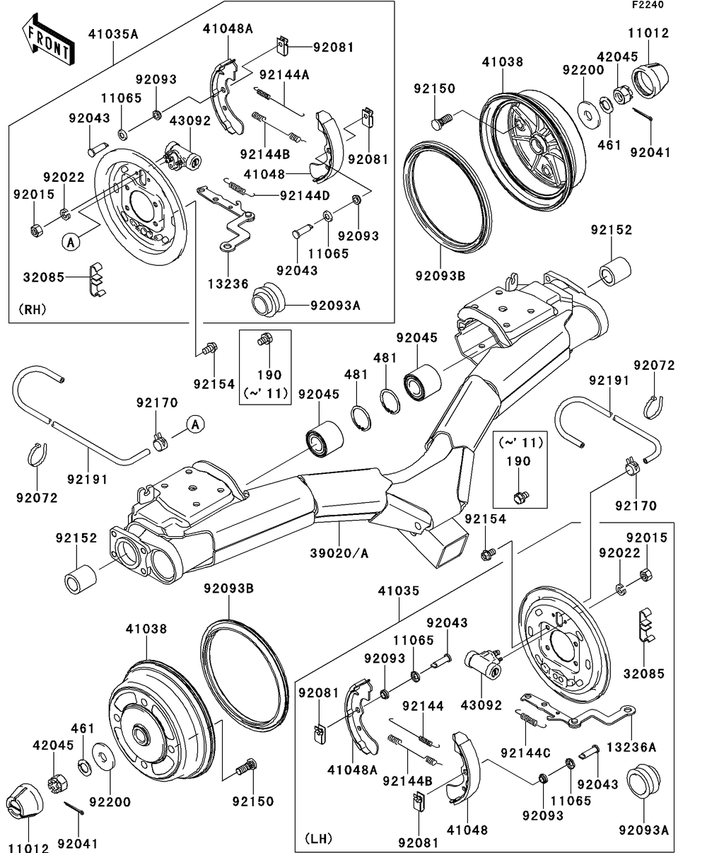 Rear Hubs/Brakes Diagram and Parts List for KAF620SDF 2013 Kawasaki Lawn Tractor Accessories