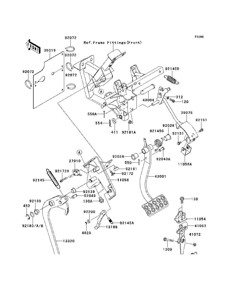 Brake Pedal/Throttle Lever Diagram and Parts List for KRF750SCSA 2012 Kawasaki Lawn Tractor Accessories
