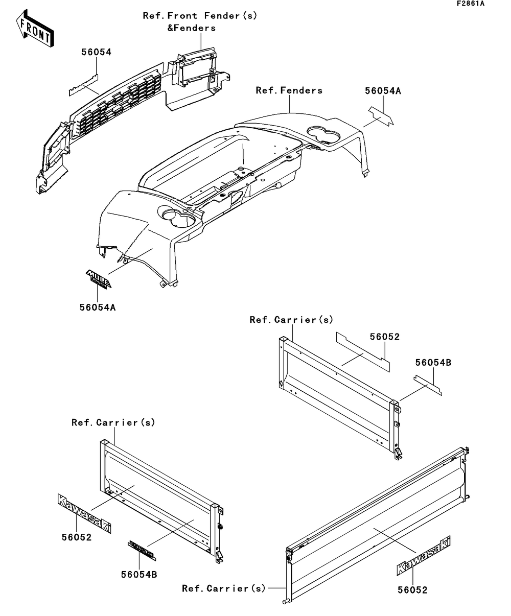 Decals(Scf/Sdf) Diagram and Parts List for KAF620SDF 2013 Kawasaki Lawn Tractor Accessories