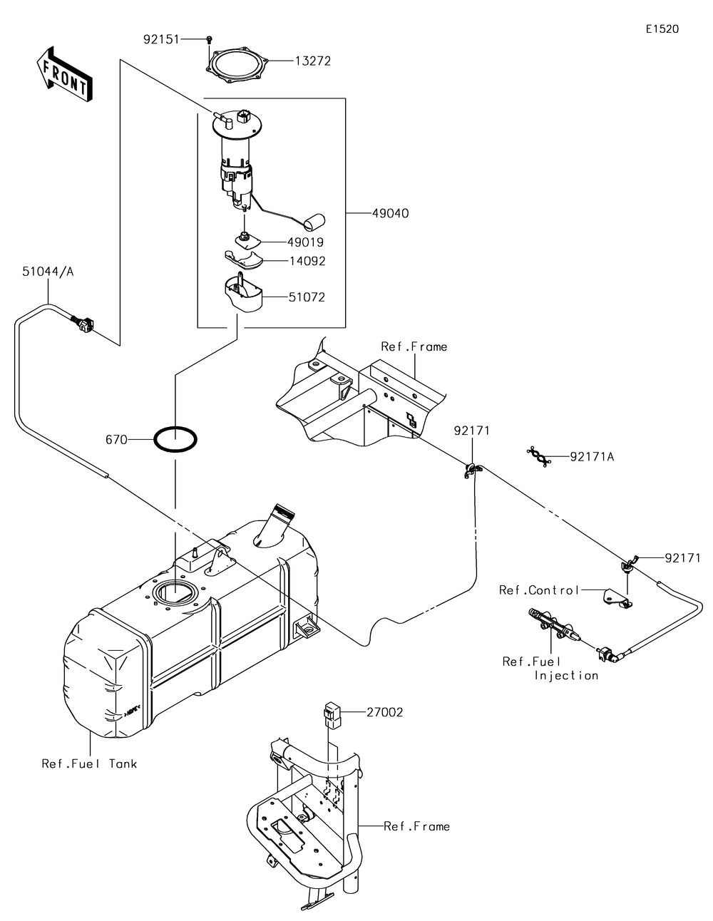 Fuel Pump Diagram and Parts List for KAF620RHF 2017 Kawasaki Lawn Tractor Accessories