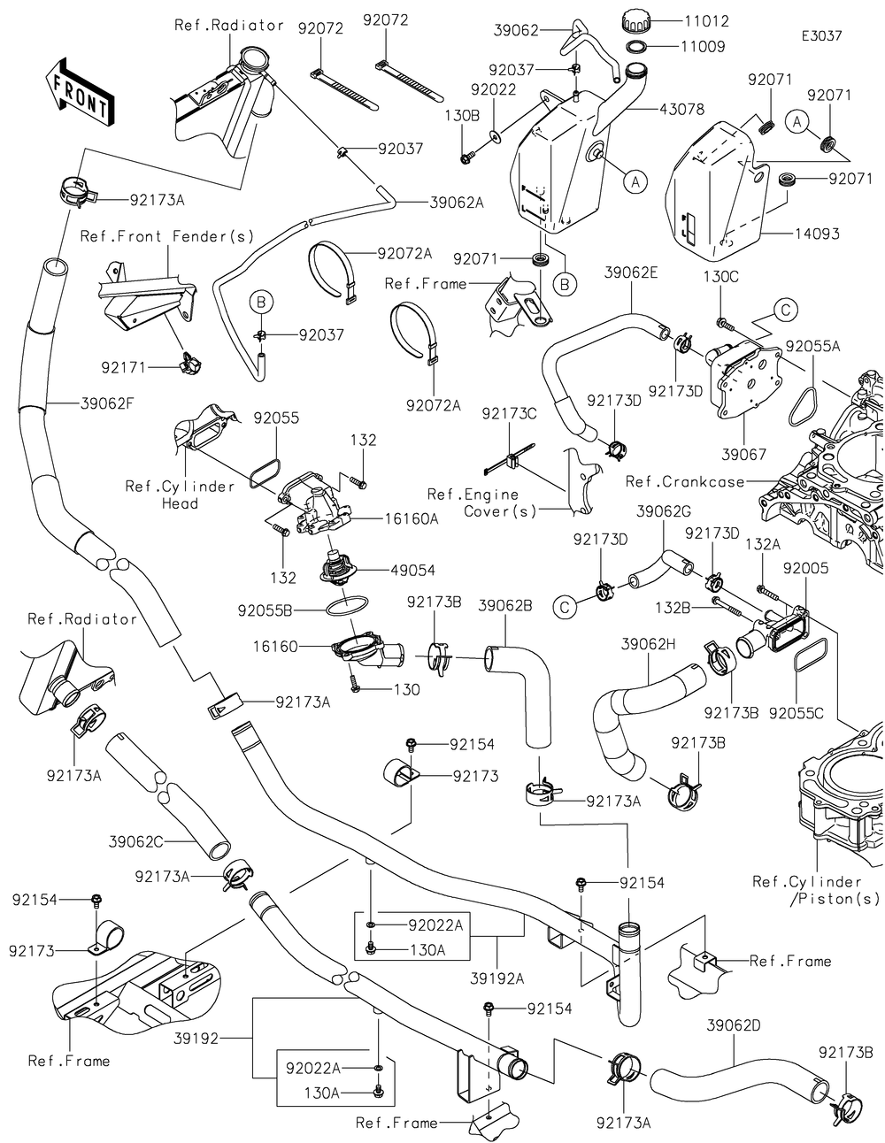 Water Pipe Diagram and Parts List for KRF1000CNFNN 2022 Kawasaki Lawn Tractor Accessories