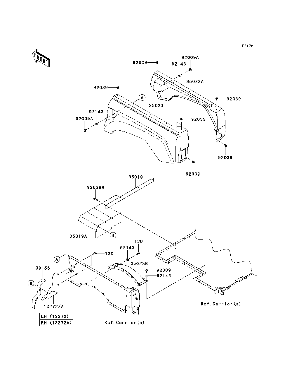 Rear Fender Diagram and Parts List for KRF750RDF 2013 Kawasaki Lawn Tractor Accessories