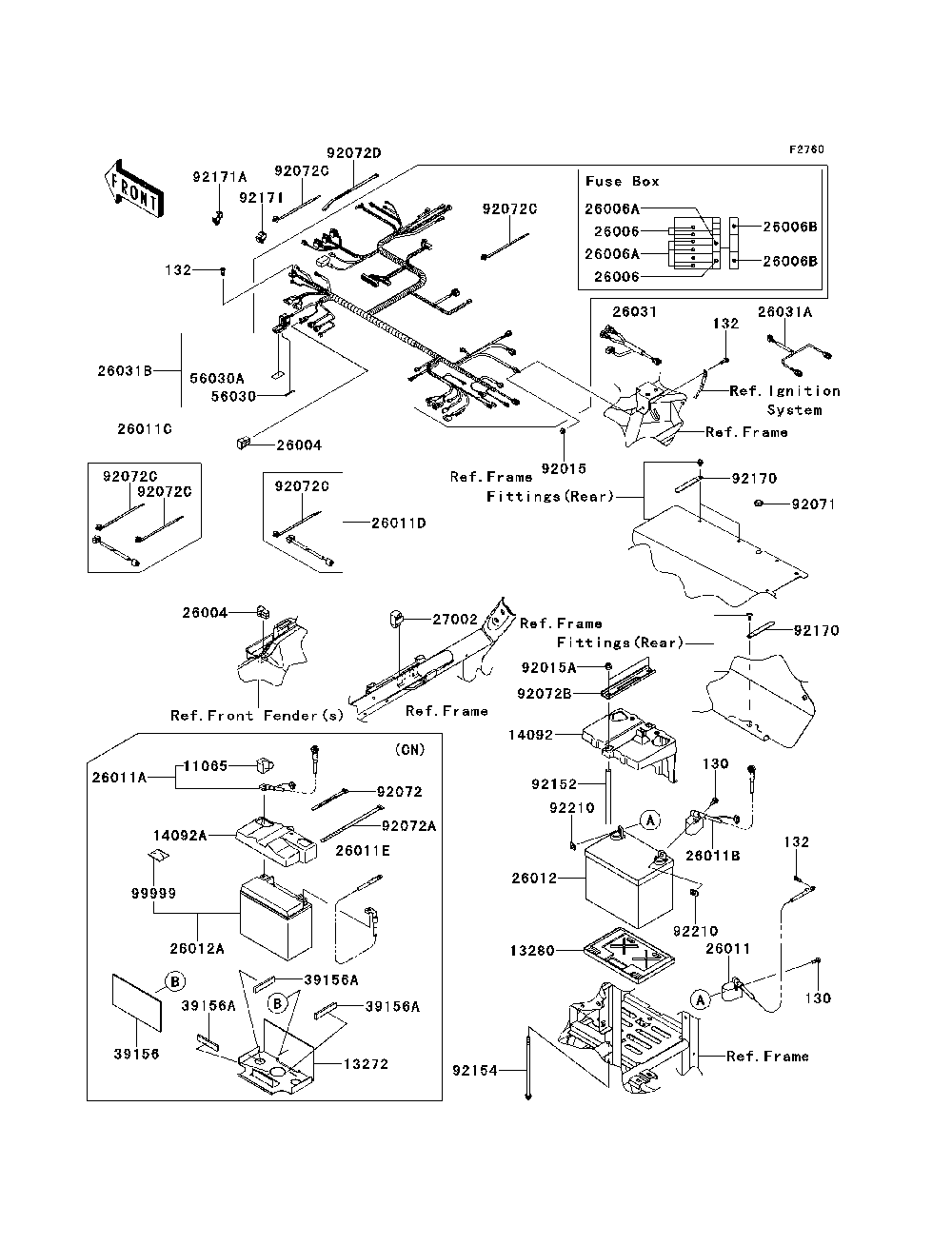 Chassis Electrical Equipment Diagram and Parts List for KRT800BEF 2014 Kawasaki Lawn Tractor Accessories