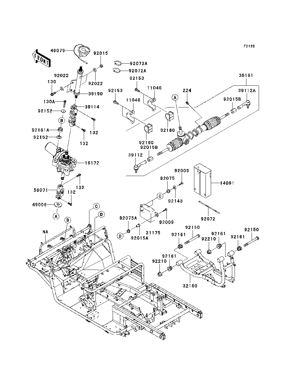 Frame Diagram and Parts List for KAF950E8F 2008 Kawasaki Lawn Tractor Accessories