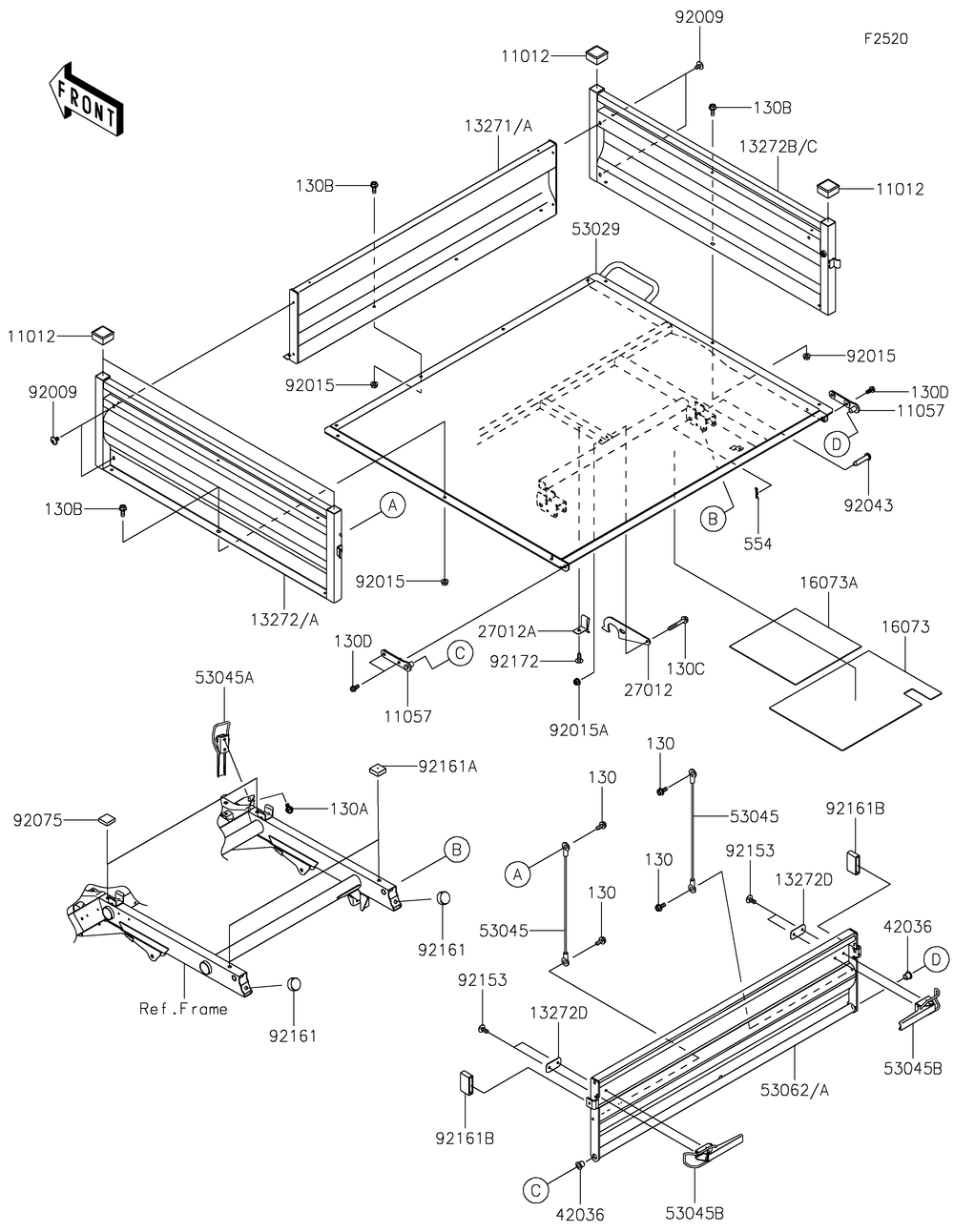 Carrier Diagram and Parts List for KAF400PLS 2020 Kawasaki Lawn Tractor Accessories