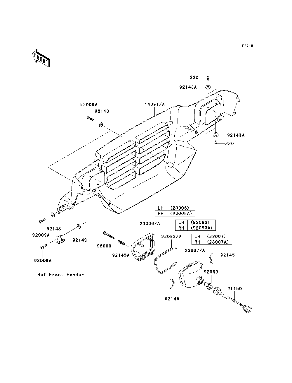 Headlight Diagram and Parts List for KAF950B7F 2007 & Prior Kawasaki Lawn Tractor Accessories