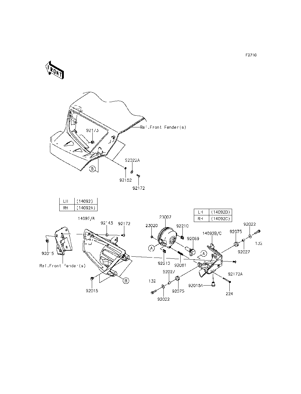 Headlight Diagram and Parts List for KRT800BFF 2015 Kawasaki Lawn Tractor Accessories