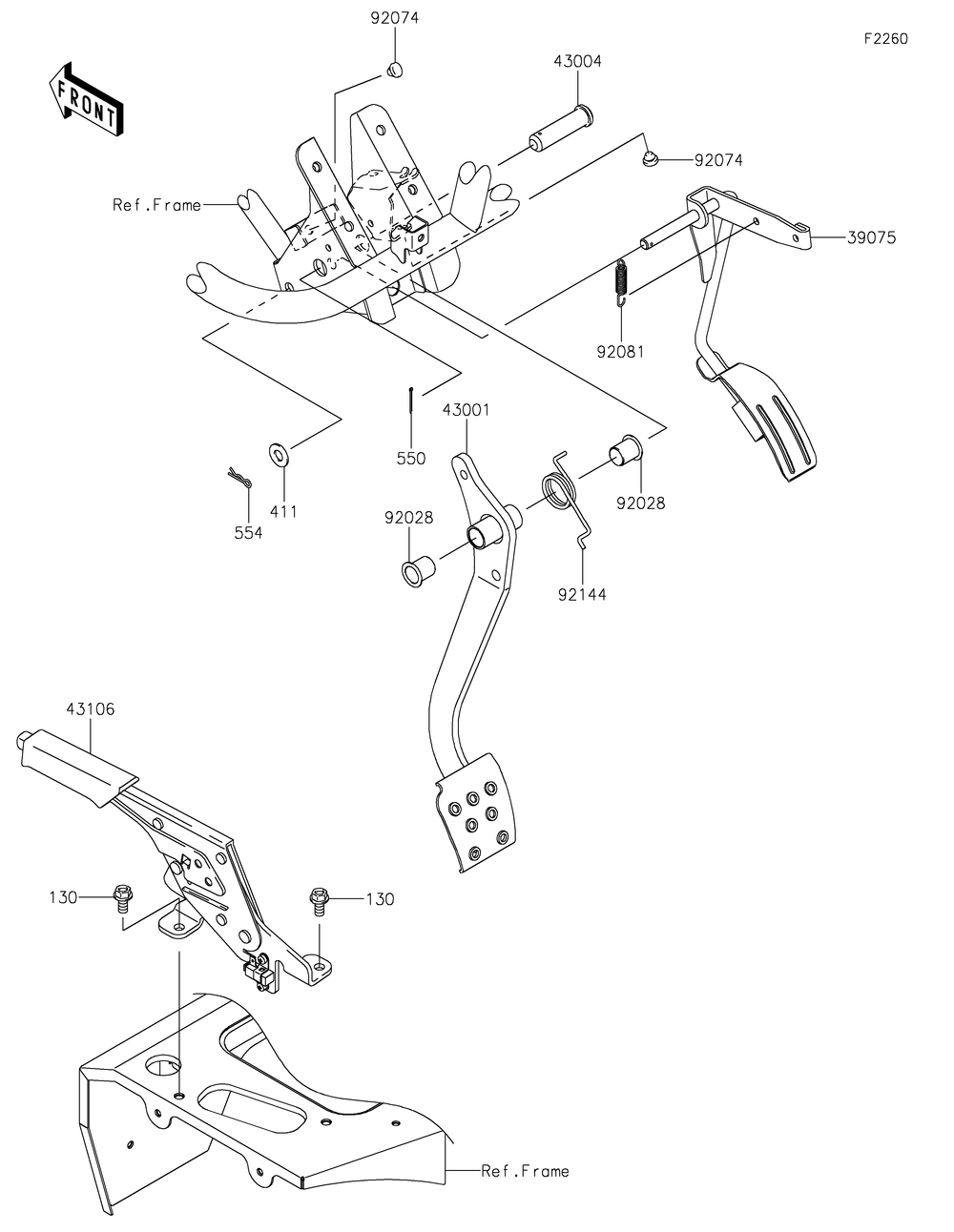 Brake Pedal/Throttle Lever Diagram and Parts List for KAF400JLS 2020 Kawasaki Lawn Tractor Accessories