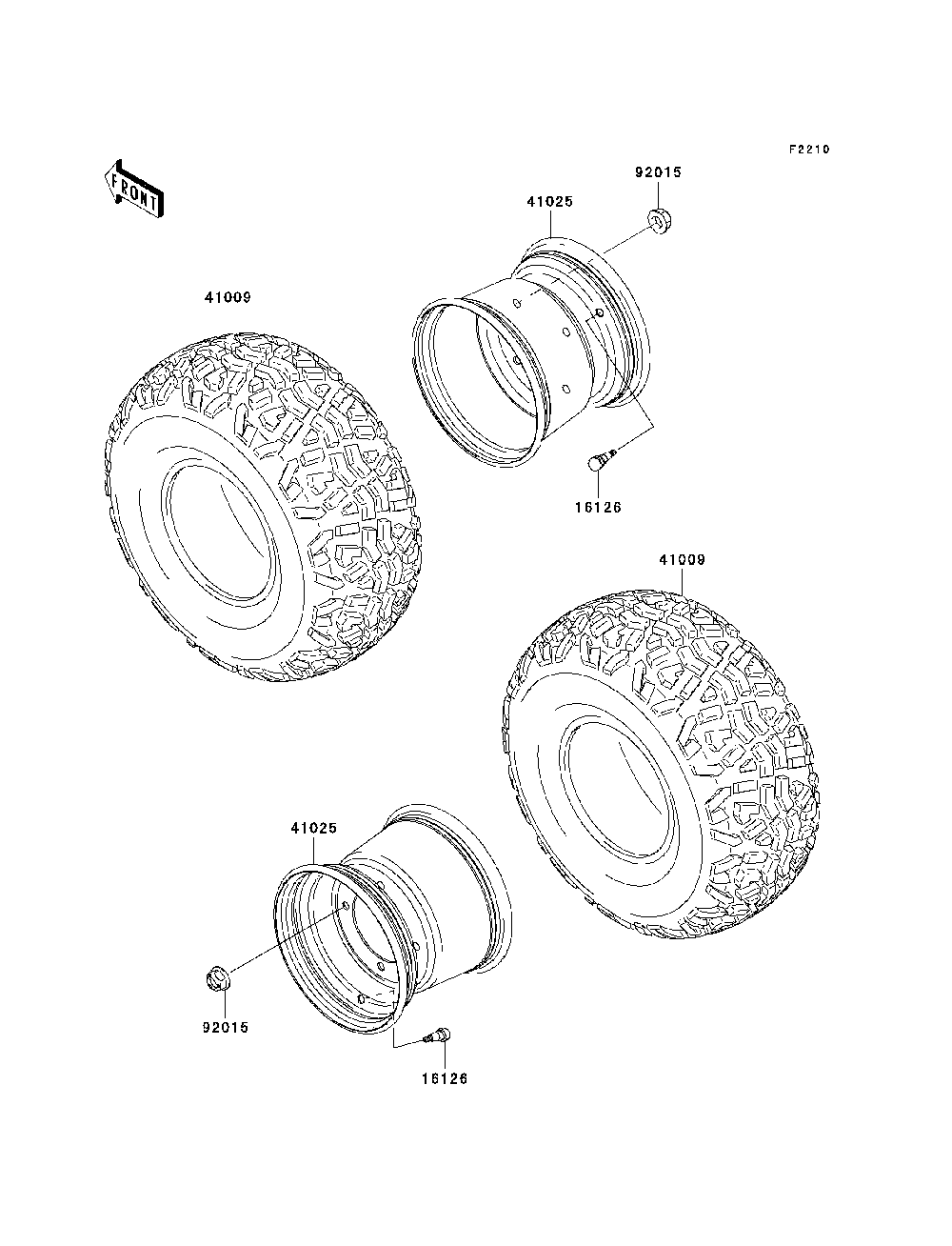Wheels/Tires Diagram and Parts List for KAF950B7F 2007 & Prior Kawasaki Lawn Tractor Accessories