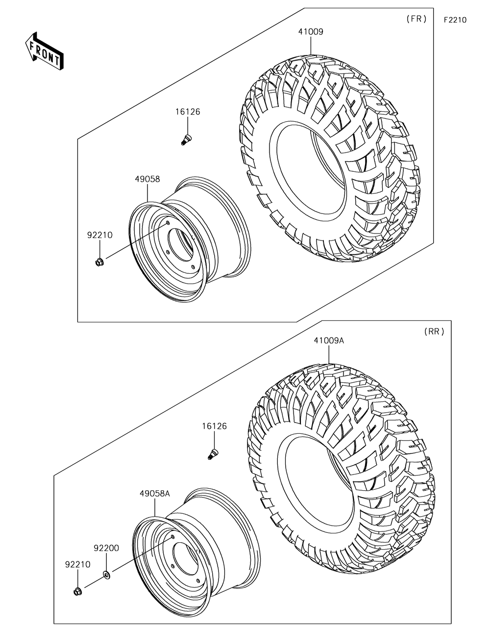 Wheels/Tires Diagram and Parts List for KAF1000HJF 2018 Kawasaki Lawn Tractor Accessories
