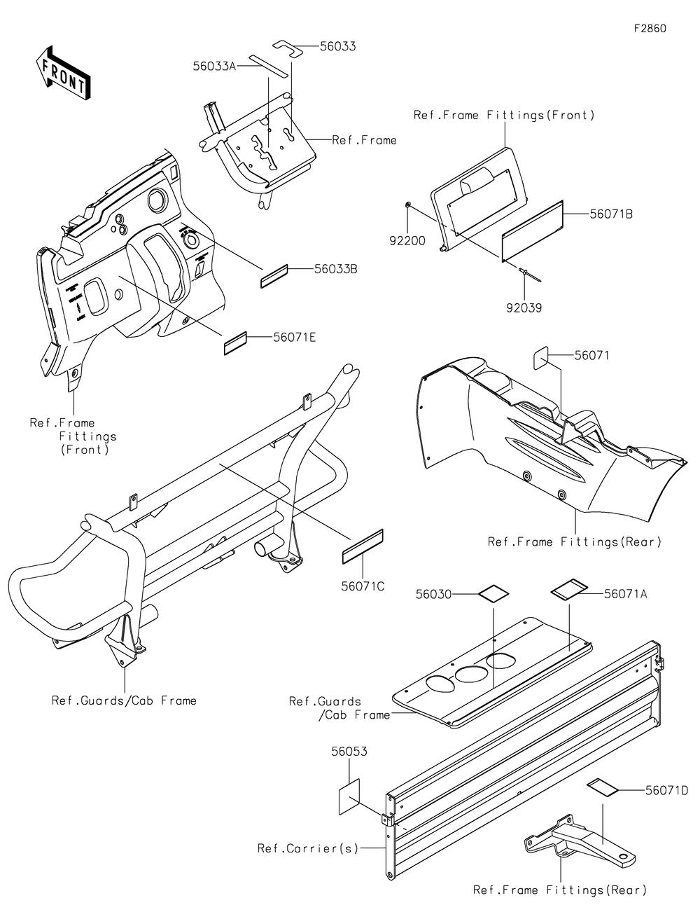 Labels Diagram and Parts List for KAF400WLF 2020 Kawasaki Lawn Tractor Accessories