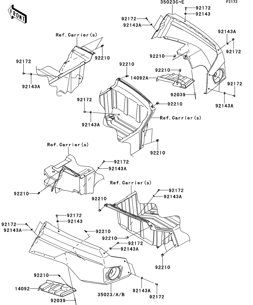 Rear Fender Diagram and Parts List for KRT750ACF 2012 Kawasaki Lawn Tractor Accessories