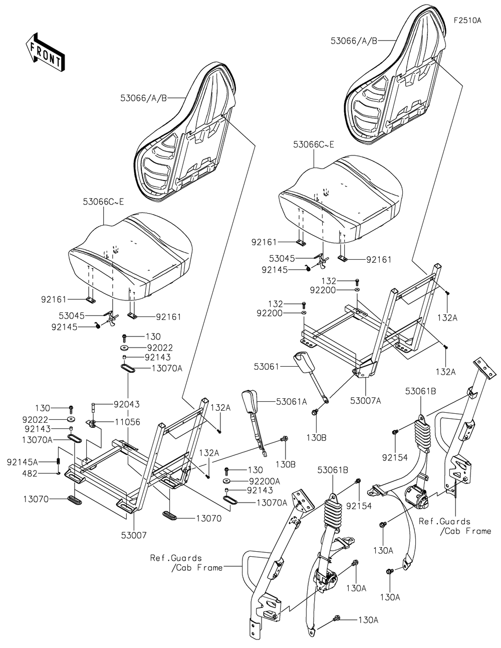 Seat Diagram and Parts List for KRF800FLF 2020 Kawasaki Lawn Tractor Accessories