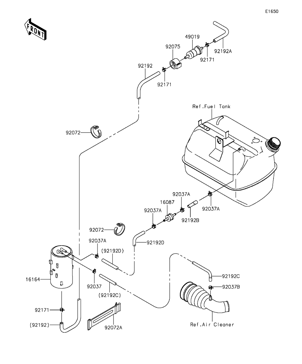 Fuel Evaporative System Diagram and Parts List for KAF400AGF 2016 Kawasaki Lawn Tractor Accessories