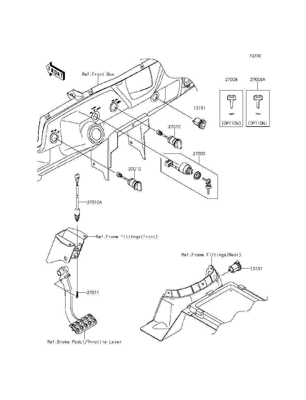 Ignition Switch Diagram and Parts List for KRF800DFF 2015 Kawasaki Lawn Tractor Accessories