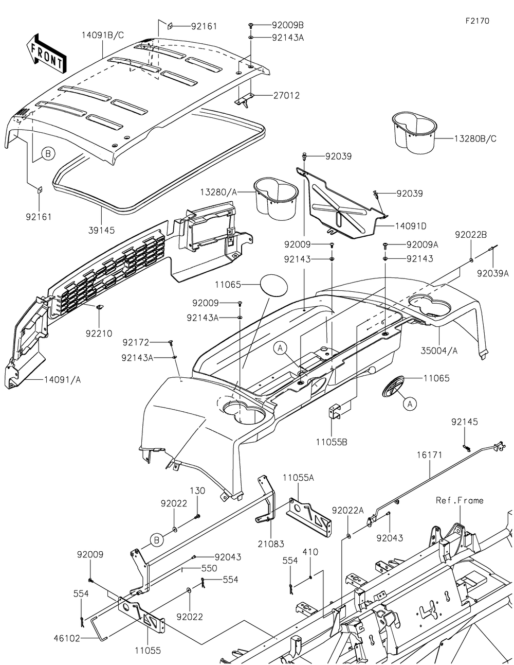 Fenders Diagram and Parts List for KAF620RLF 2020 Kawasaki Lawn Tractor Accessories