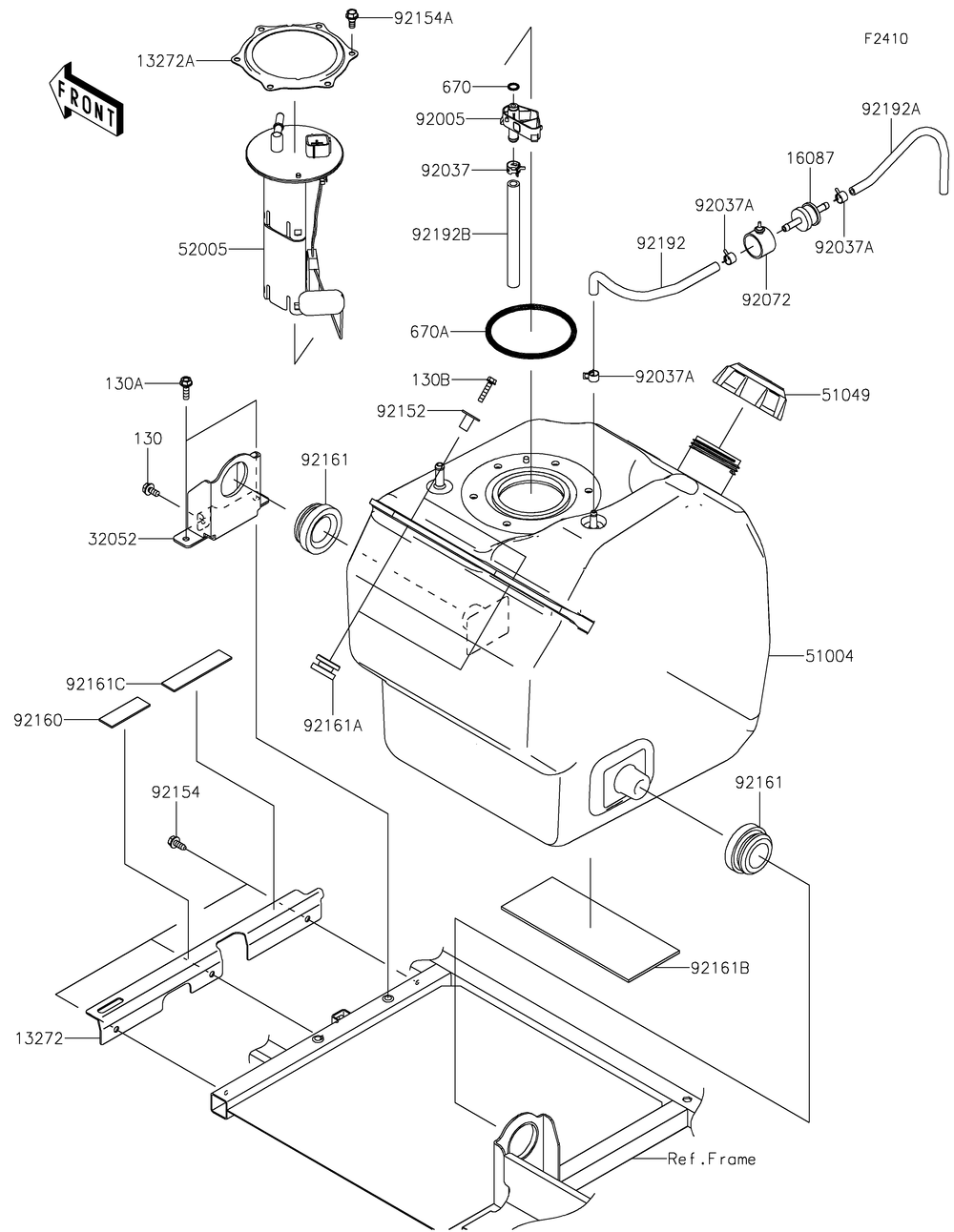 Fuel Tank Diagram and Parts List for KAF1000BMFNN 2021 Kawasaki Lawn Tractor Accessories