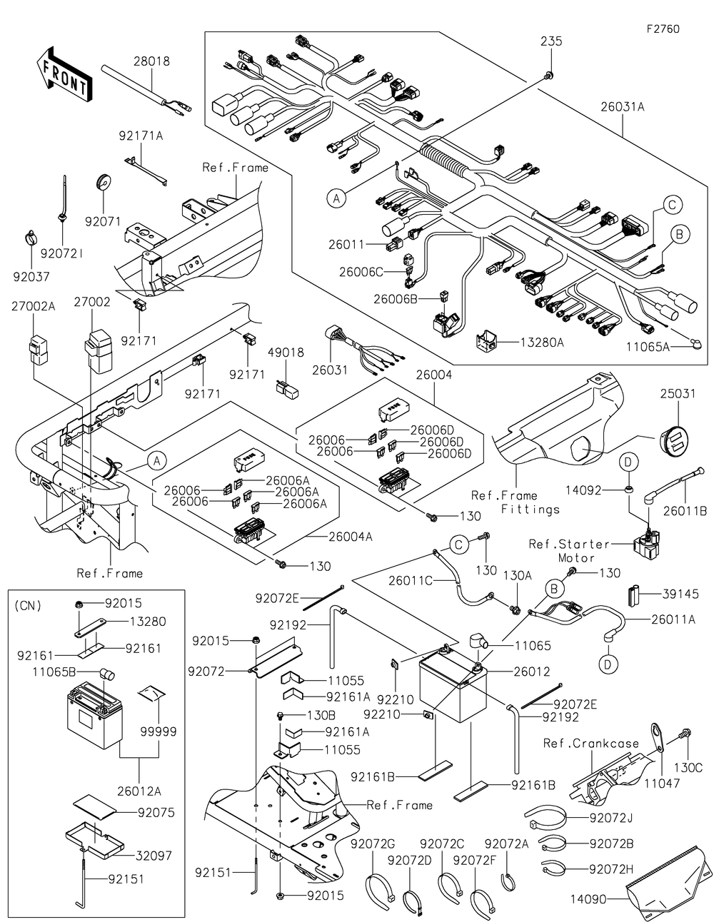 Chassis Electrical Equipment Diagram and Parts List for KAF620RMFNN 2021 Kawasaki Lawn Tractor Accessories