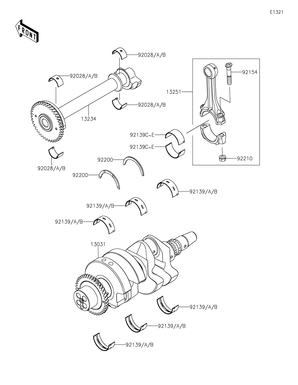 Crankshaft Diagram and Parts List for KRT1000BPFNL 2023 Kawasaki Lawn Tractor Accessories