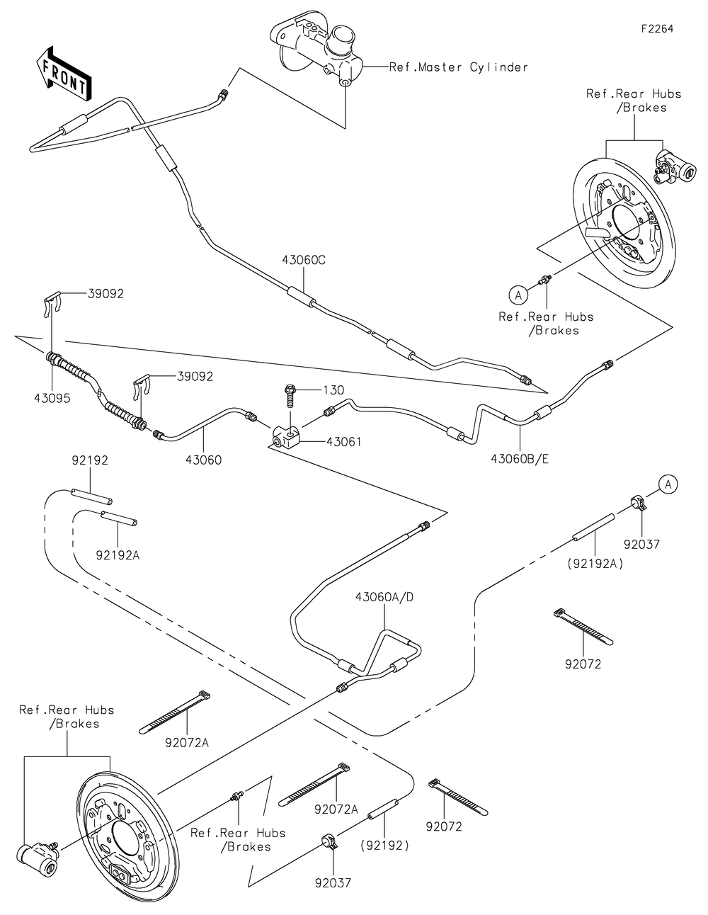 Rear Brake Piping Diagram and Parts List for KAF400HHF 2017 Kawasaki Lawn Tractor Accessories