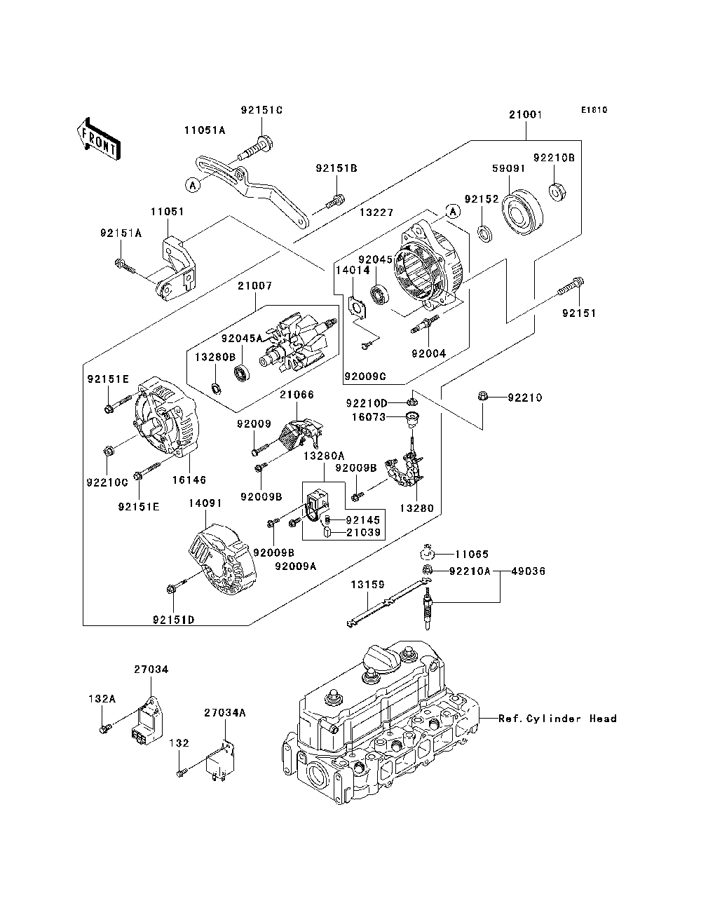 Generator Diagram and Parts List for KAF950B7F 2007 & Prior Kawasaki Lawn Tractor Accessories