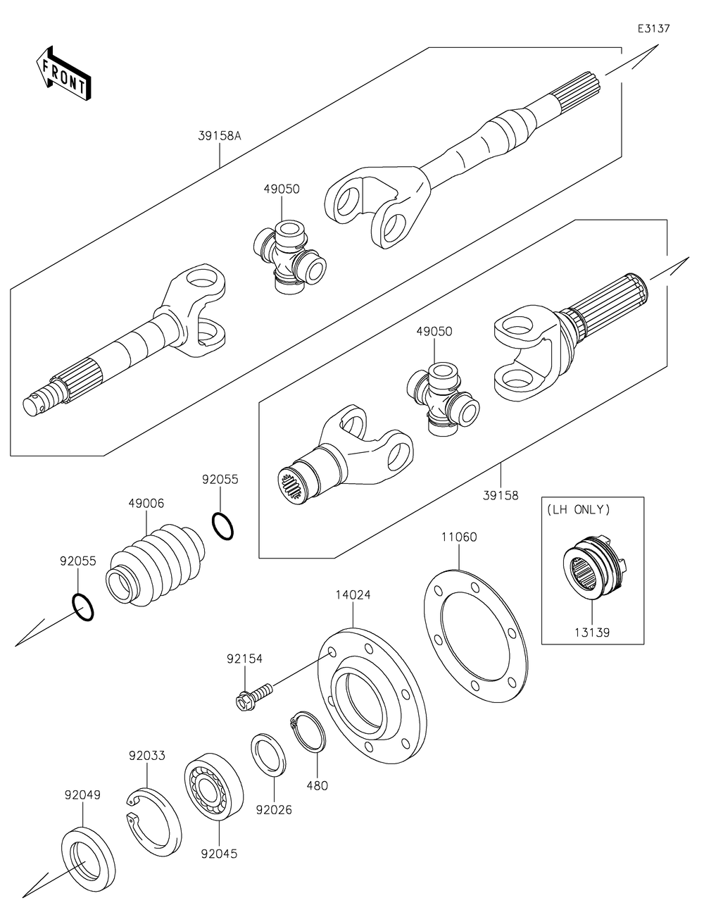 Drive Shaft-Rear Diagram and Parts List for KAF620RMFNN 2021 Kawasaki Lawn Tractor Accessories