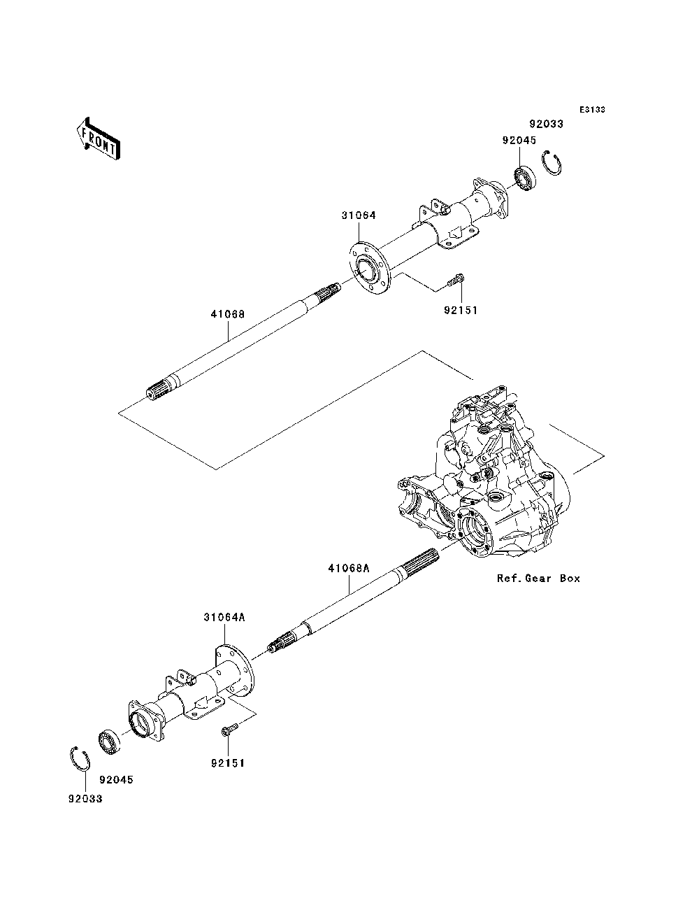Rear Axle Diagram and Parts List for KAF400B7F 2007 & Prior Kawasaki Lawn Tractor Accessories