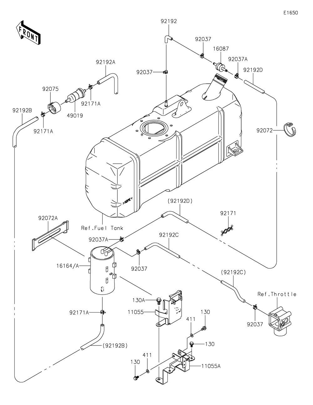 Fuel Evaporative System Diagram and Parts List for KAF620PKF 2019 Kawasaki Lawn Tractor Accessories