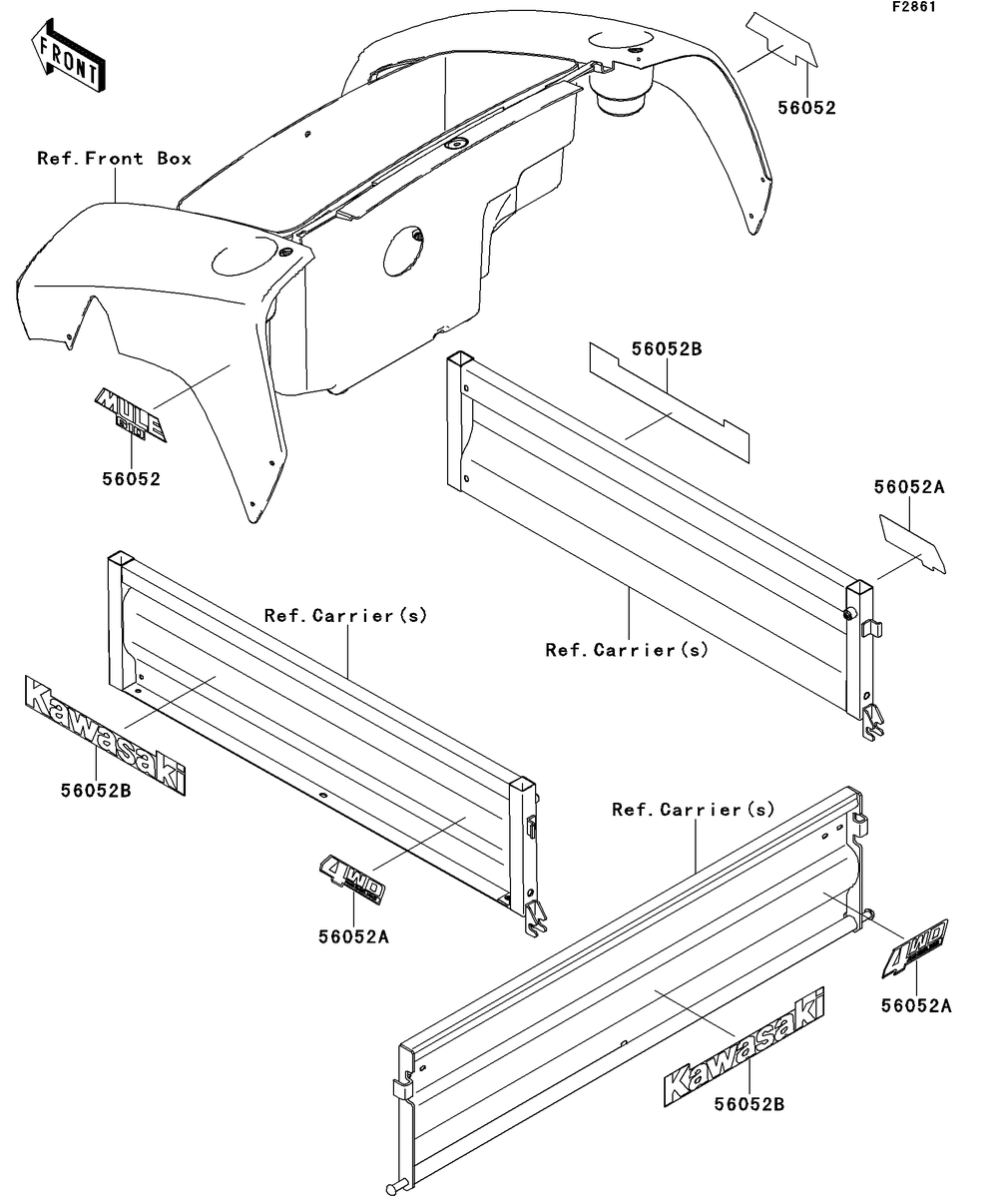 Decals(Abf-Aef) Diagram and Parts List for KAF400ADF 2013 Kawasaki Lawn Tractor Accessories