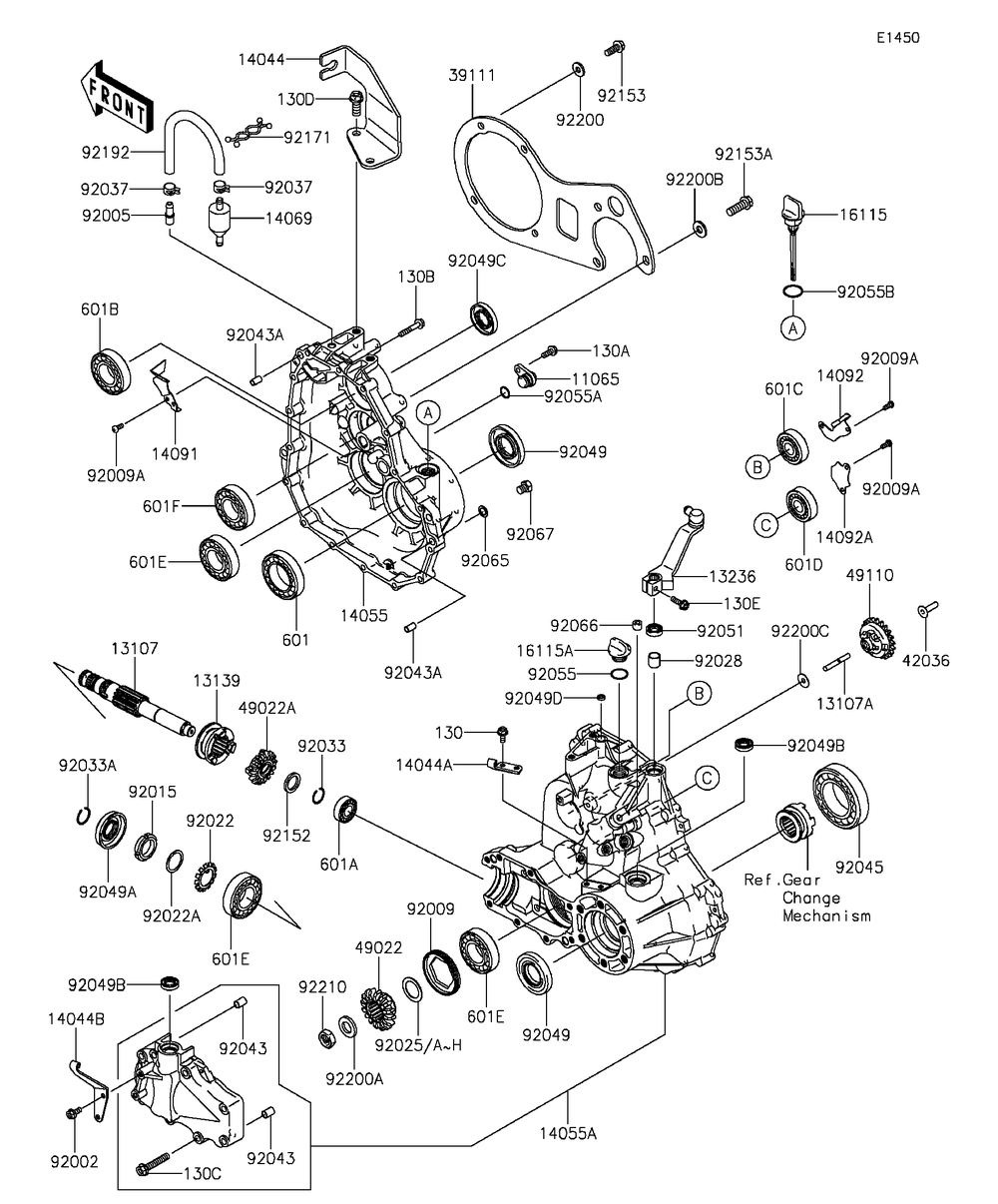 Gear Box Diagram and Parts List for KAF400DFF 2015 Kawasaki Lawn Tractor Accessories