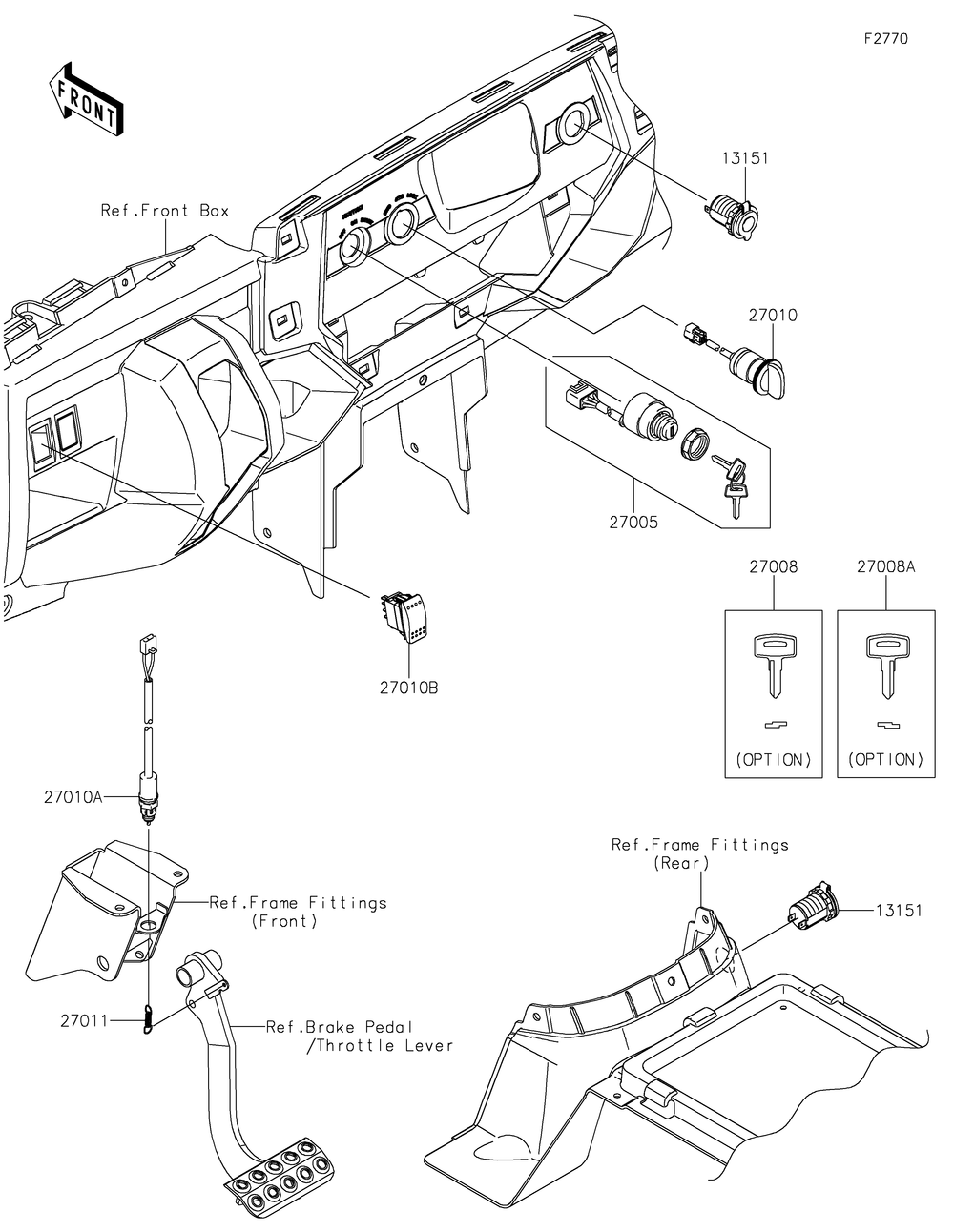Ignition Switch Diagram and Parts List for KRF800FNFNN 2022 Kawasaki Lawn Tractor Accessories