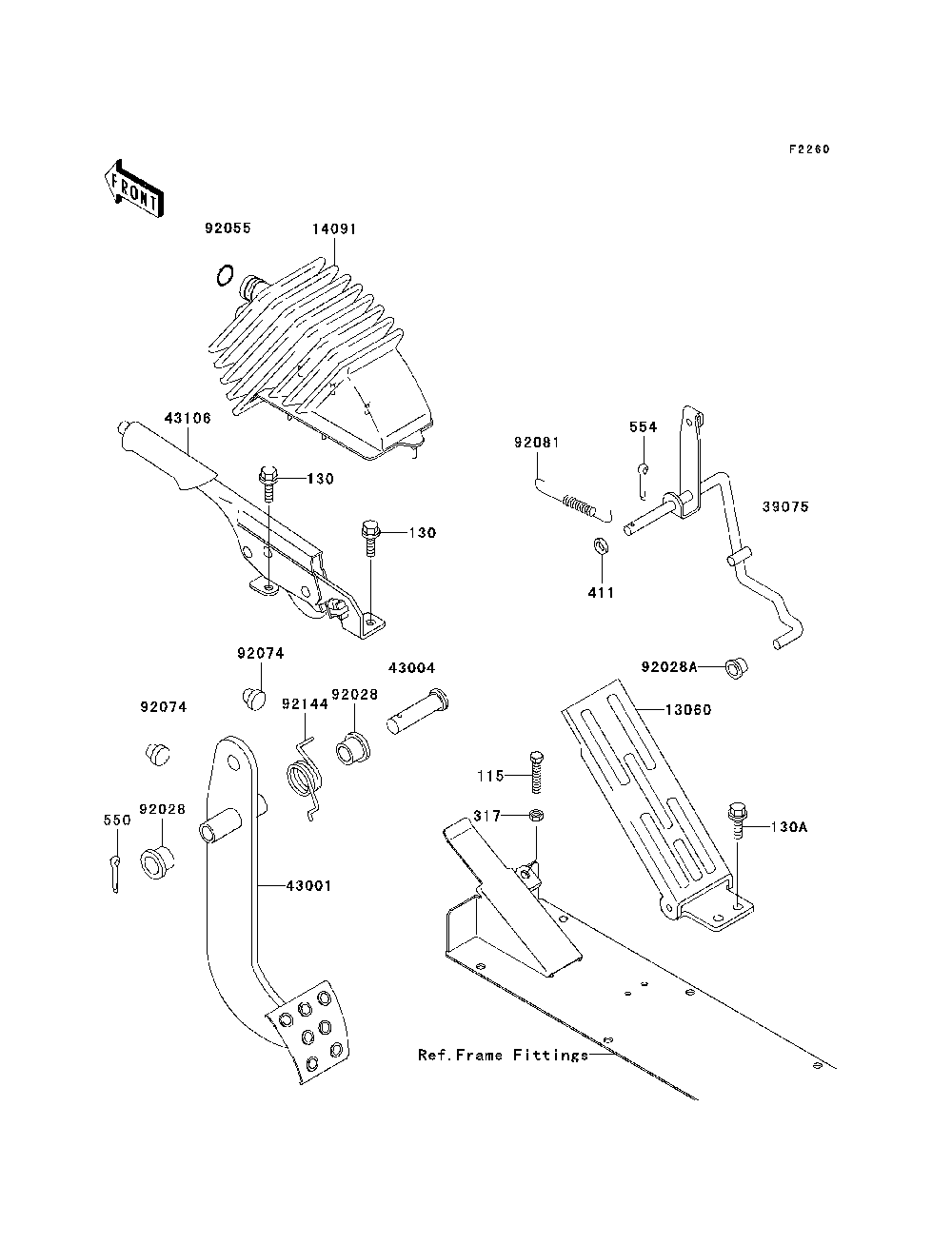 Brake Pedal/Throttle Lever Diagram and Parts List for KAF620G7F 2007 & Prior Kawasaki Lawn Tractor Accessories