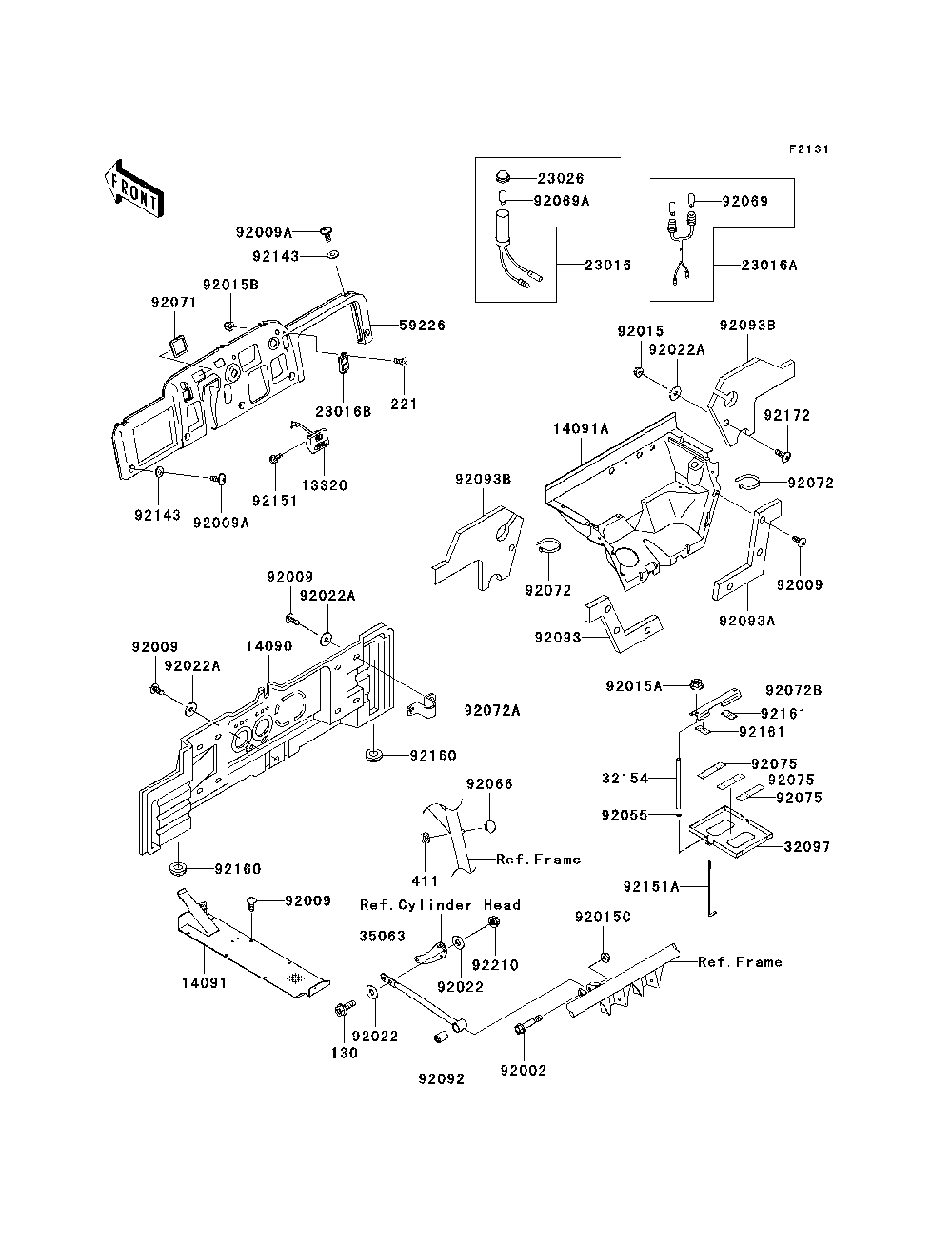 Frame Fittings Diagram and Parts List for KAF950B7F 2007 & Prior Kawasaki Lawn Tractor Accessories