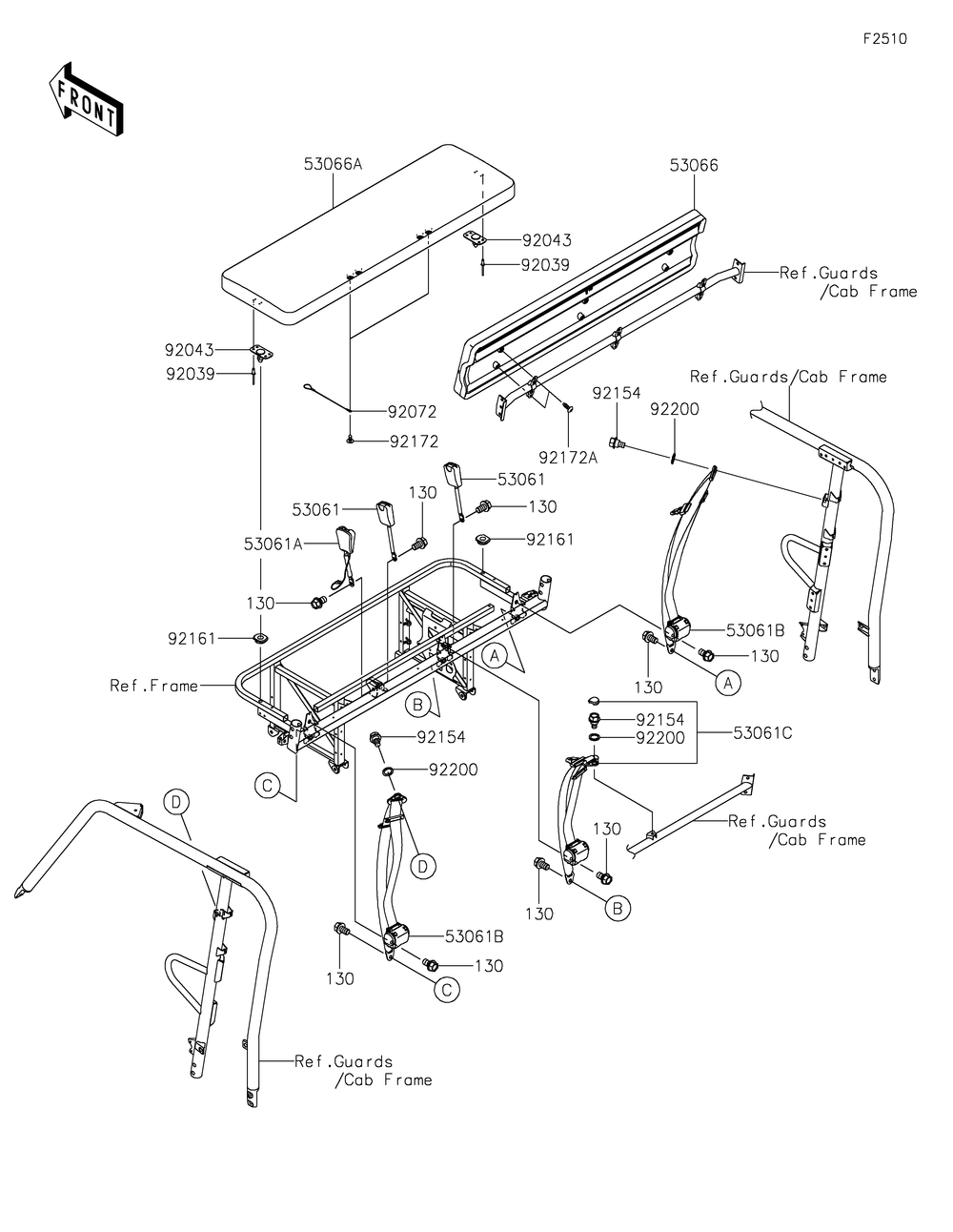 Seat Diagram and Parts List for KAF1000FKF 2019 Kawasaki Lawn Tractor Accessories