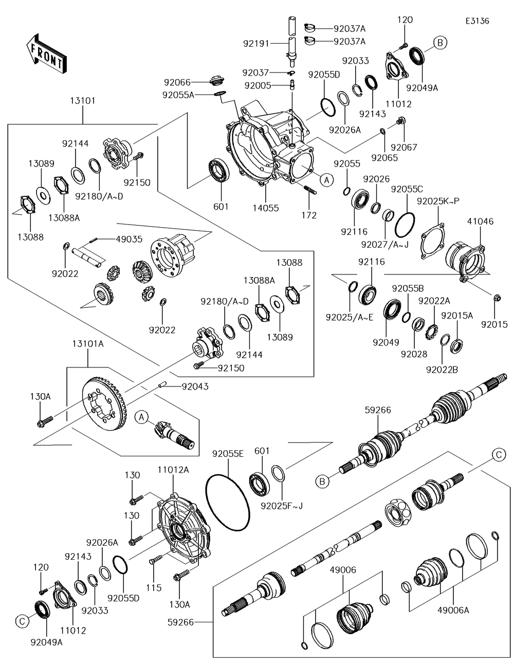 Drive Shaft-Front Diagram and Parts List for KAF620VGF 2016 Kawasaki Lawn Tractor Accessories