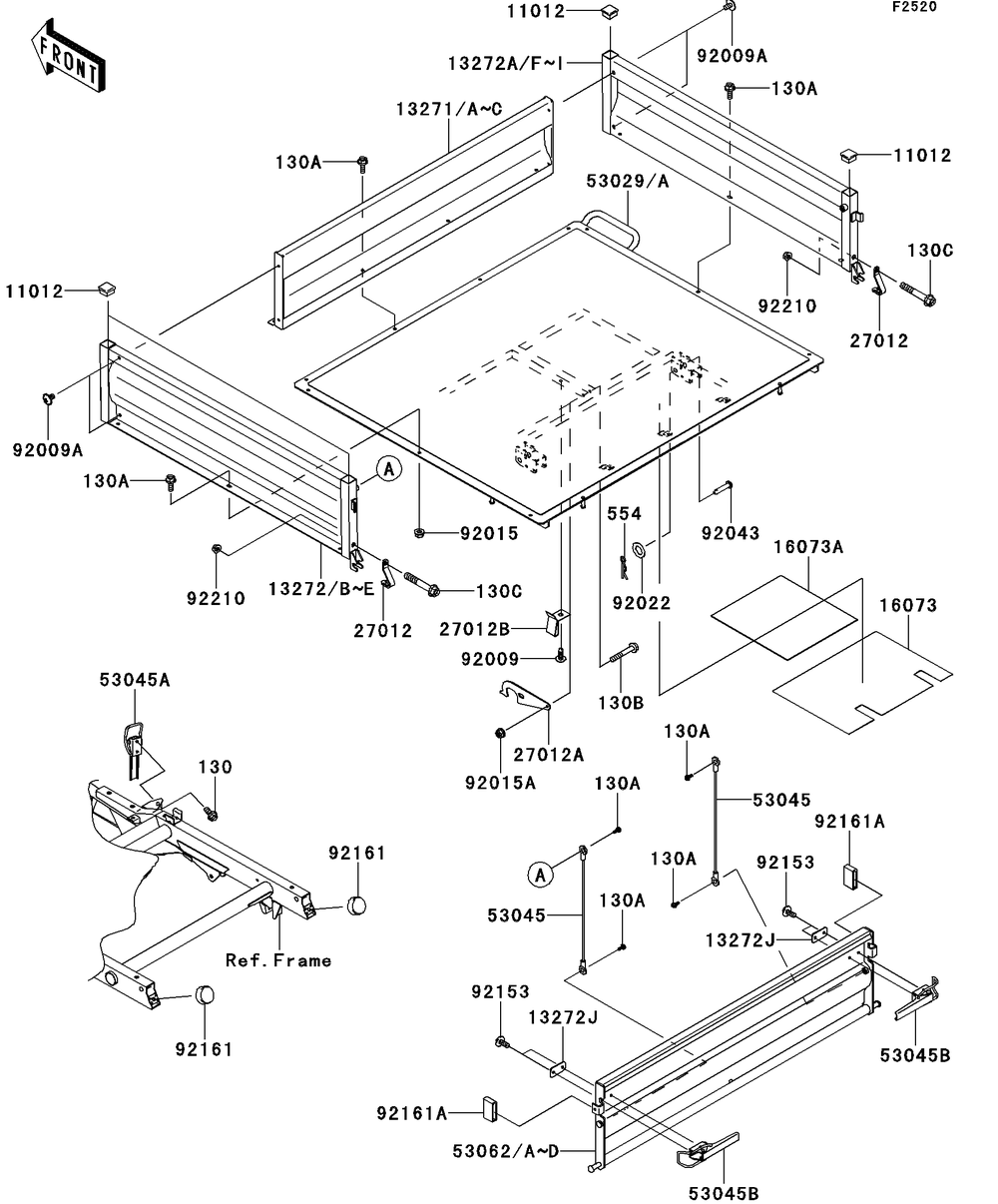 Carrier Diagram and Parts List for KAF400BEF 2014 Kawasaki Lawn Tractor Accessories