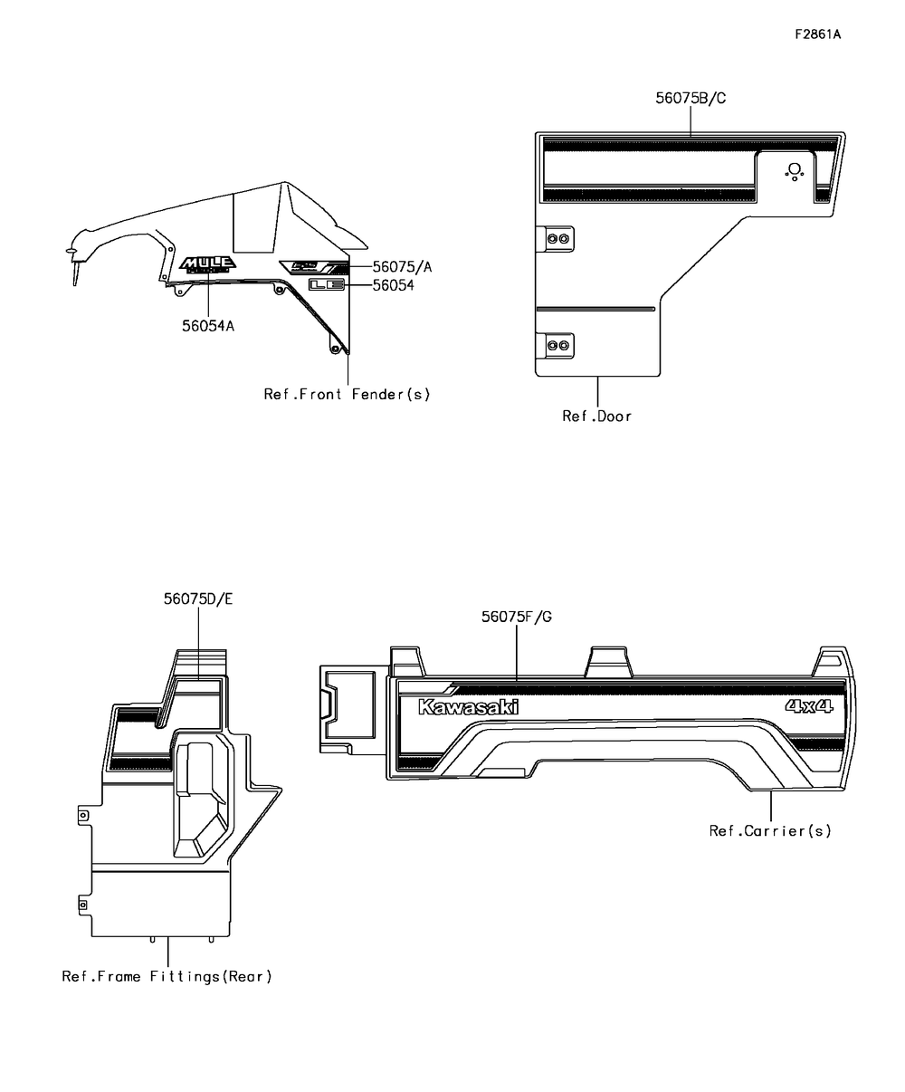 Decals(Black) Diagram and Parts List for KAF820GHF 2017 Kawasaki Lawn Tractor Accessories