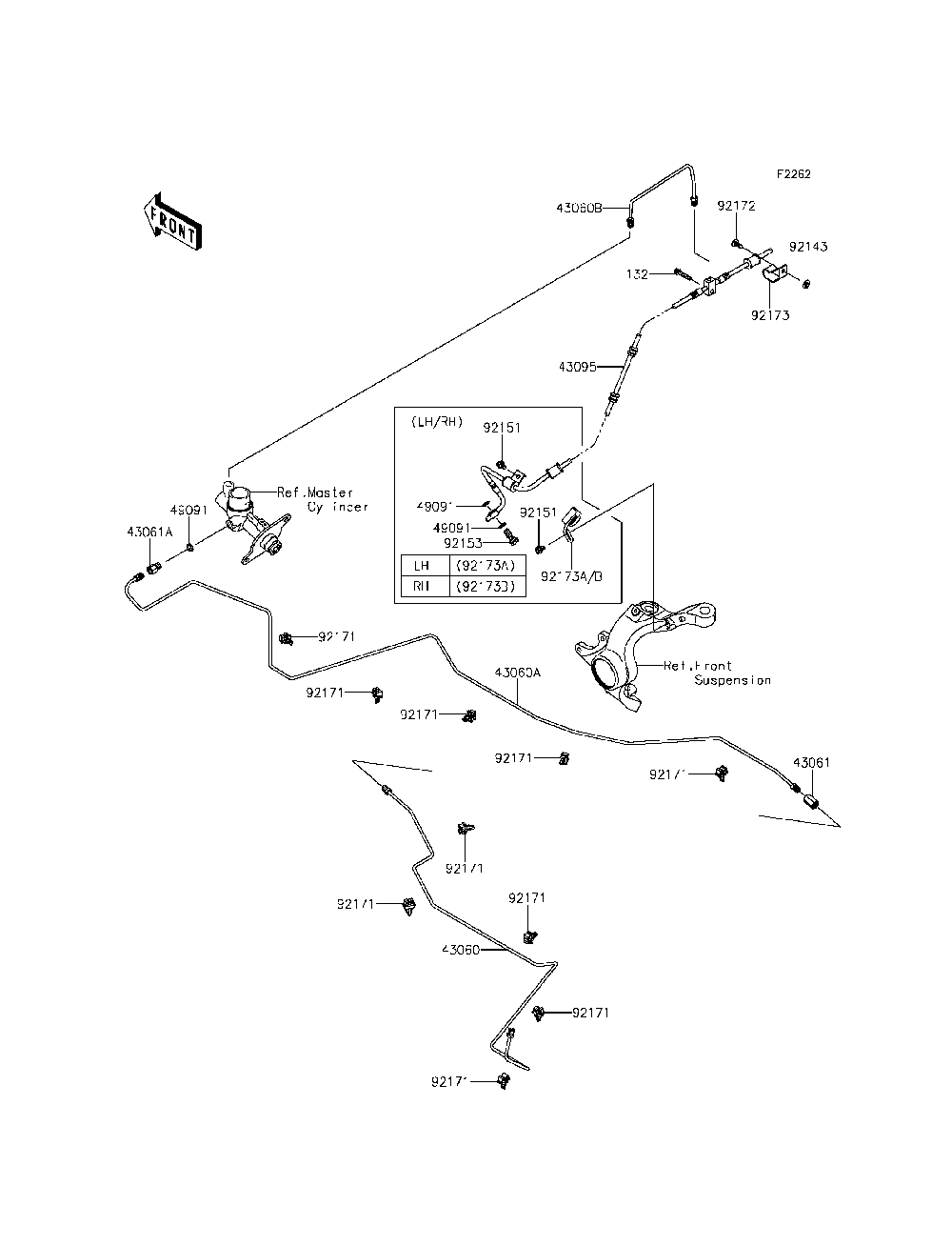 Brake Piping Diagram and Parts List for KRT800CFF 2015 Kawasaki Lawn Tractor Accessories