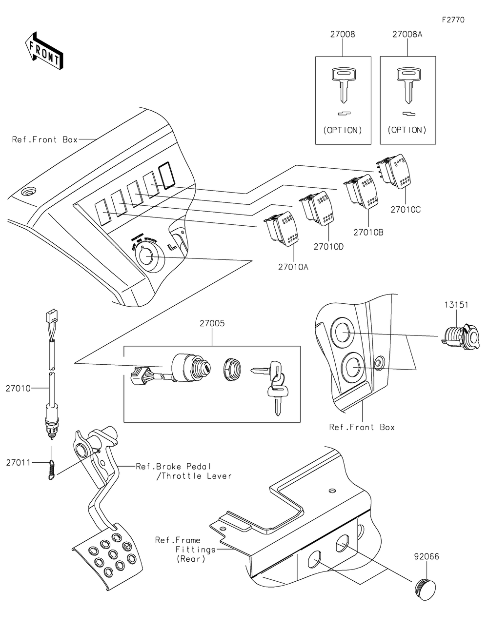 Ignition Switch Diagram and Parts List for KDT1000CNFNN 2022 Kawasaki Lawn Tractor Accessories