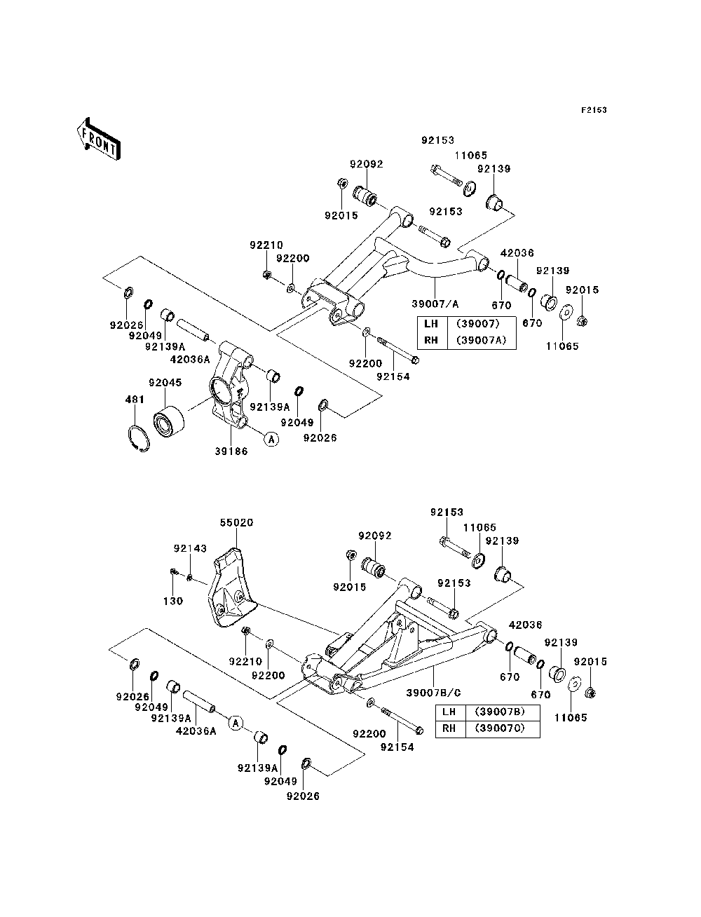 Rear Suspension Diagram and Parts List for KRT800BEF 2014 Kawasaki Lawn Tractor Accessories