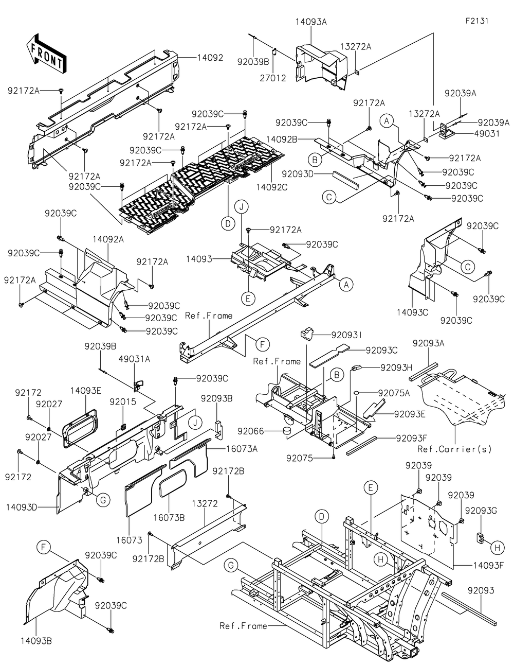 Frame Fittings-Rear Diagram and Parts List for KAF820BJF 2018 Kawasaki Lawn Tractor Accessories