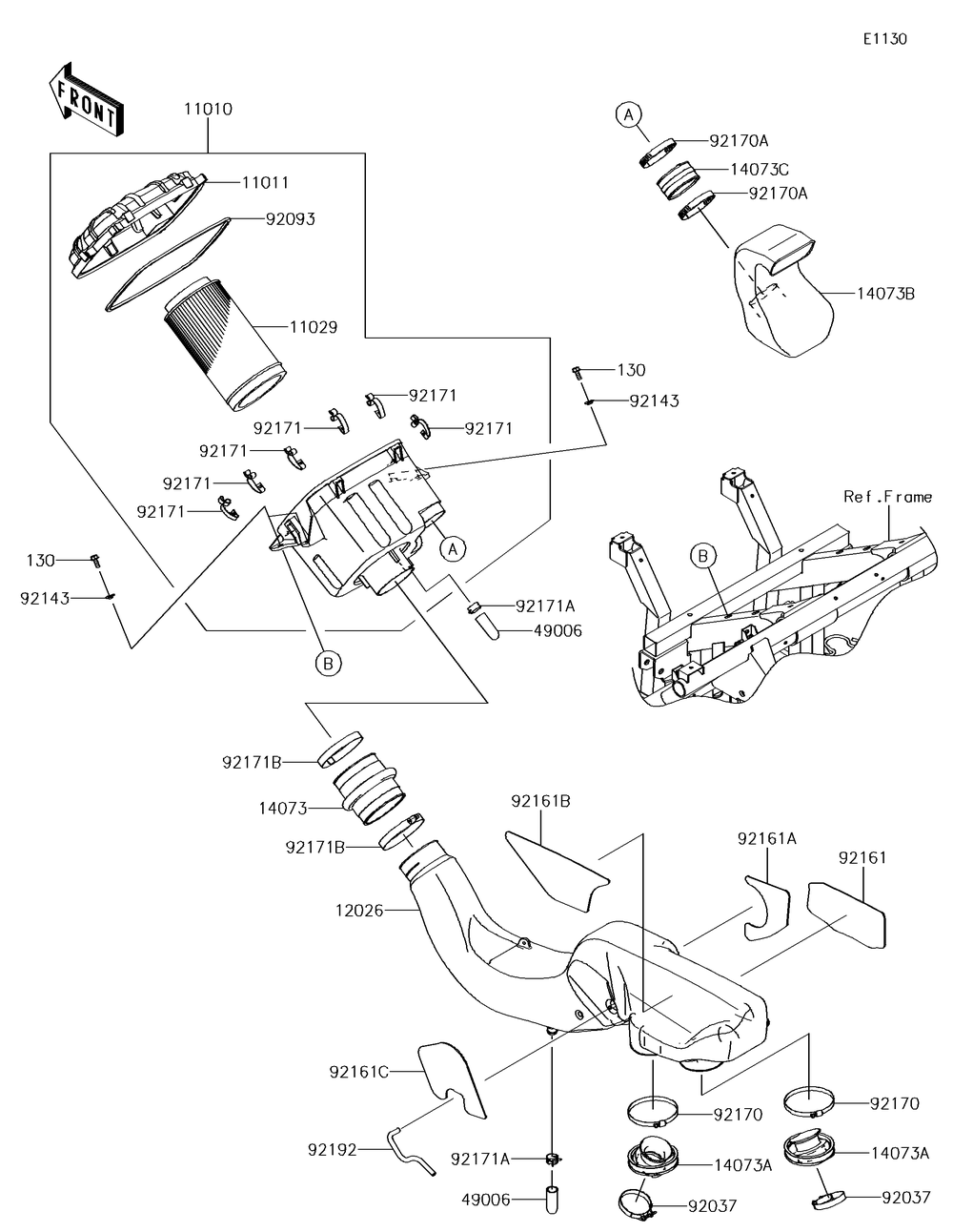 Air Cleaner Diagram and Parts List for KRF800GJF 2018 Kawasaki Lawn Tractor Accessories