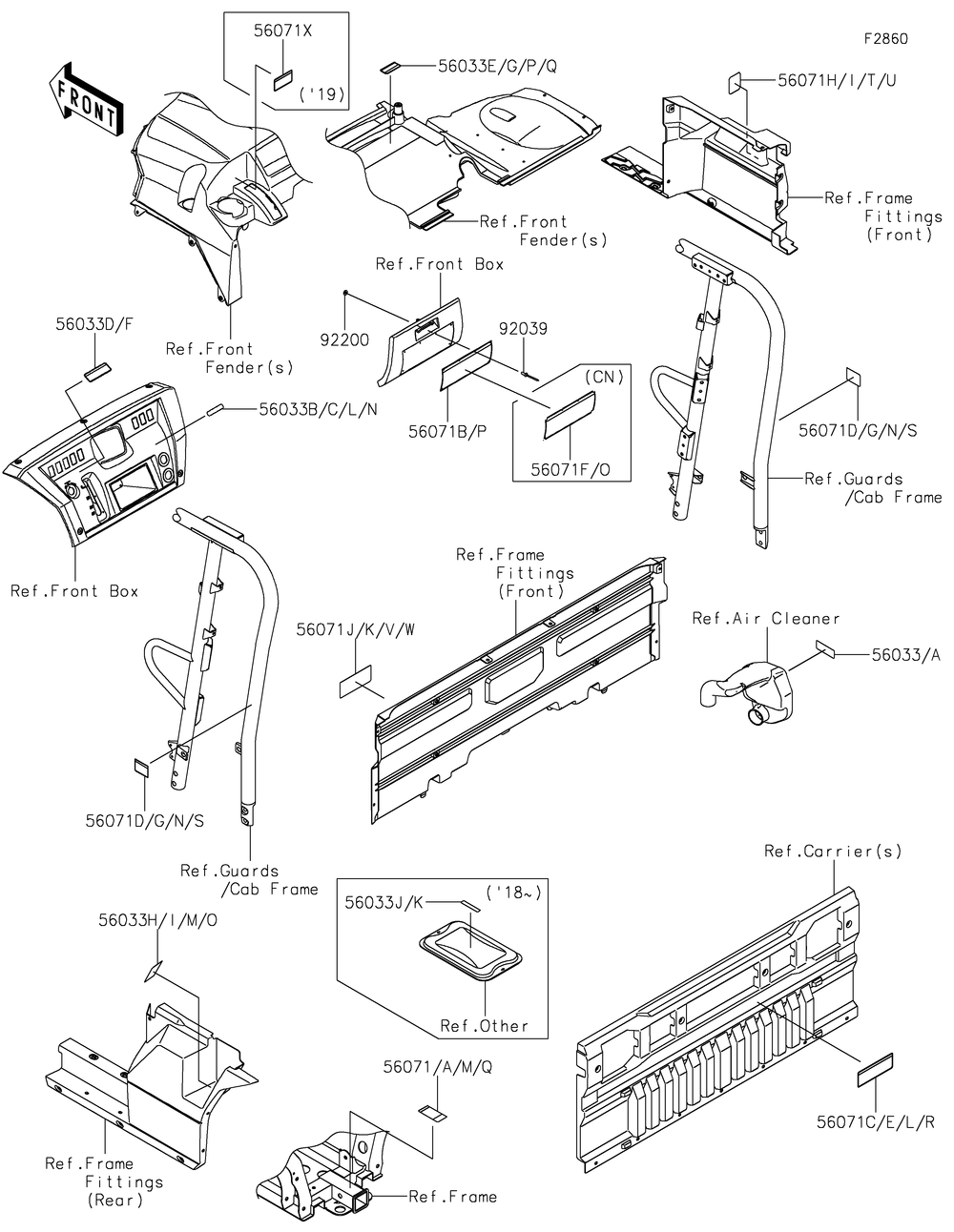 Labels Diagram and Parts List for KAF1000EJF 2018 Kawasaki Lawn Tractor Accessories