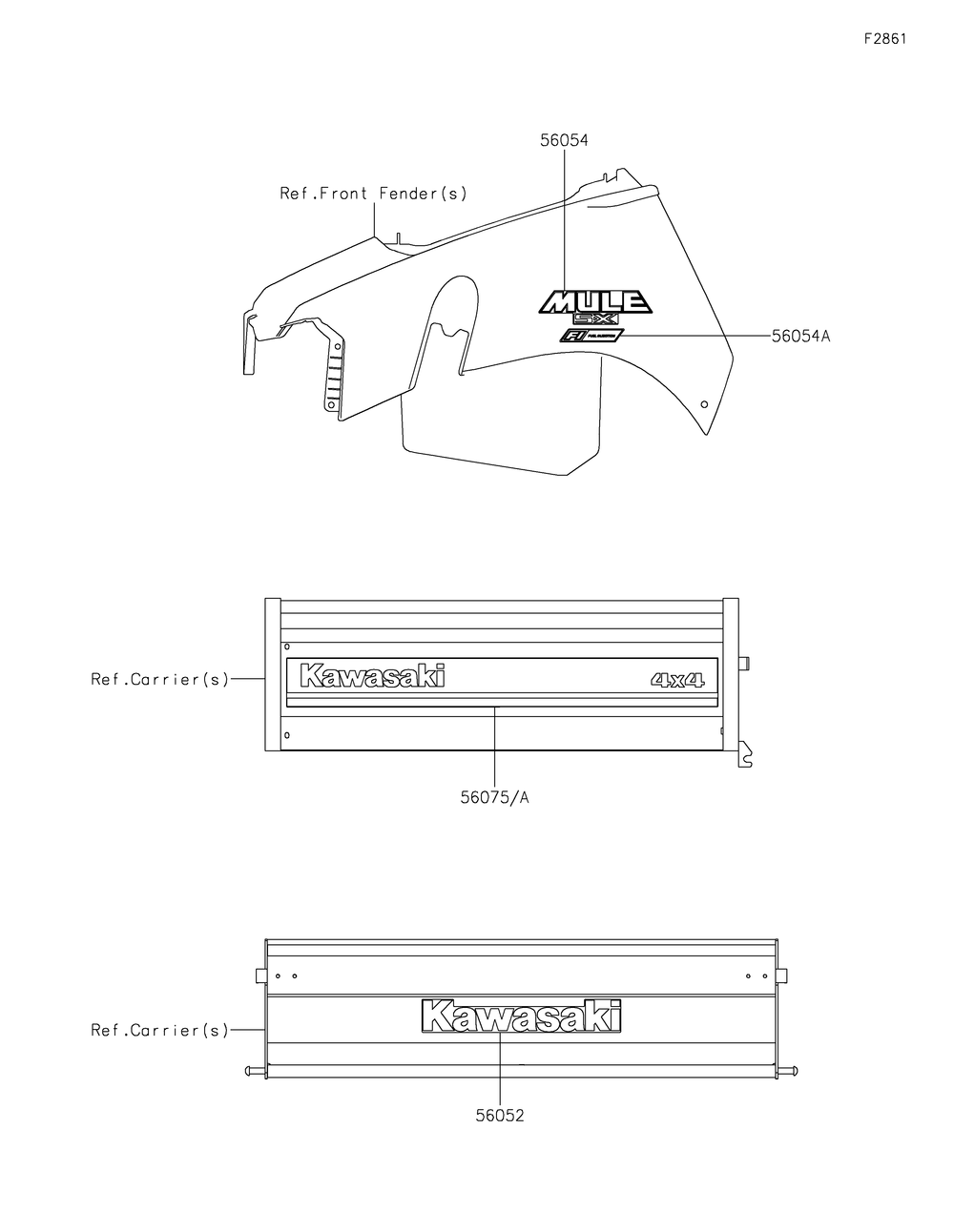Decals Diagram and Parts List for KAF400WMFNN 2021 Kawasaki Lawn Tractor Accessories