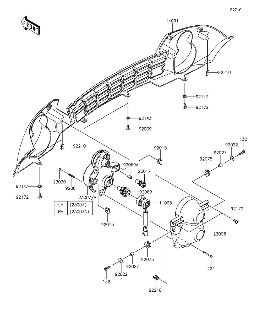 Headlight Diagram and Parts List for KAF400AGF 2016 Kawasaki Lawn Tractor Accessories