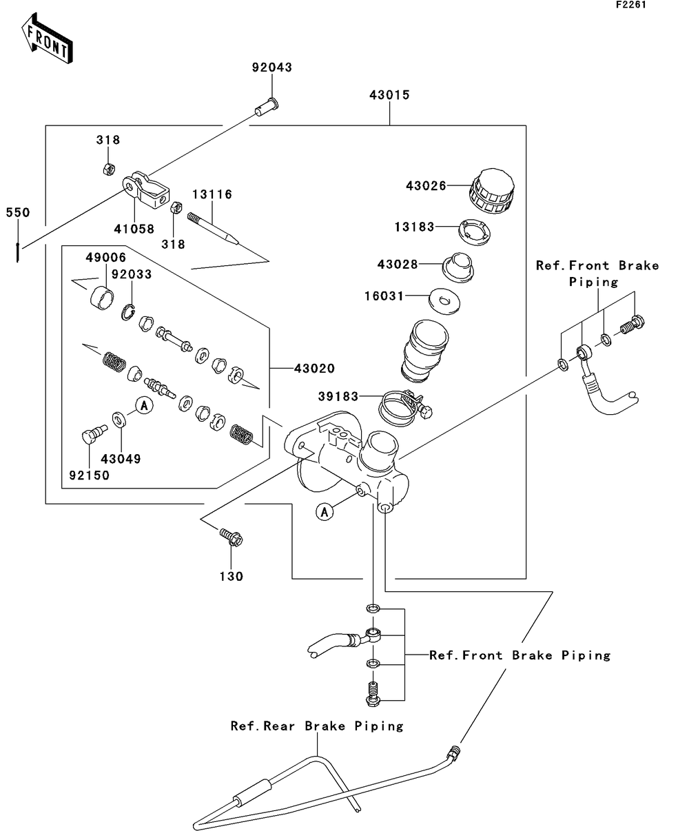 Master Cylinder Diagram and Parts List for KAF400BEF 2014 Kawasaki Lawn Tractor Accessories