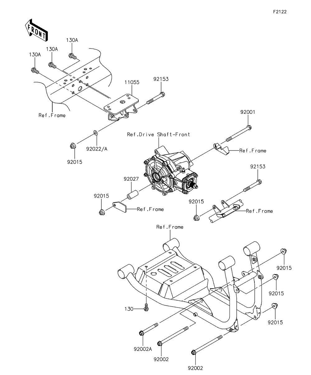 Engine Mount Diagram and Parts List for KAF620RFF 2015 Kawasaki Lawn Tractor Accessories