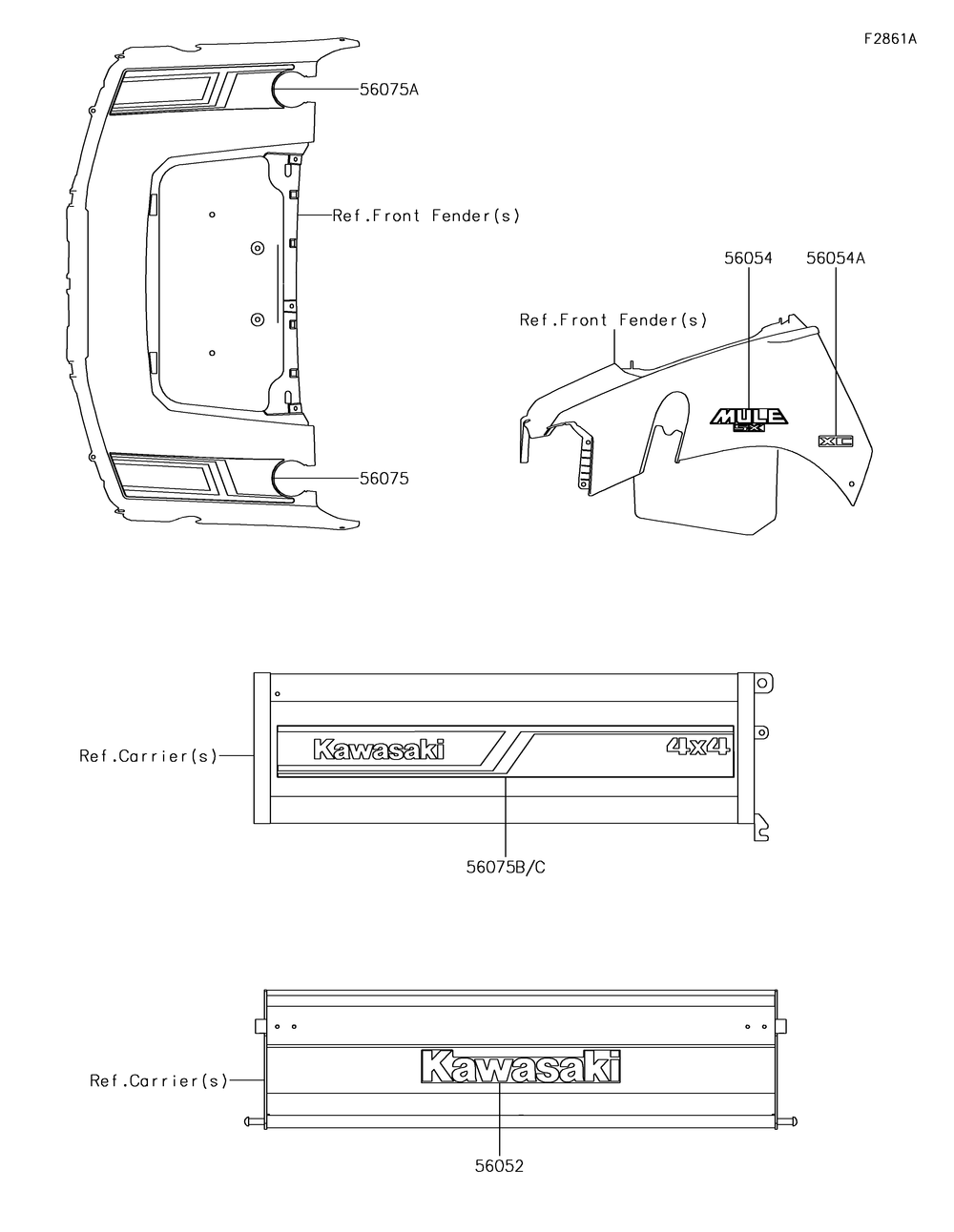 Decals(Kjf/Kkf) Diagram and Parts List for KAF400KJF 2018 Kawasaki Lawn Tractor Accessories