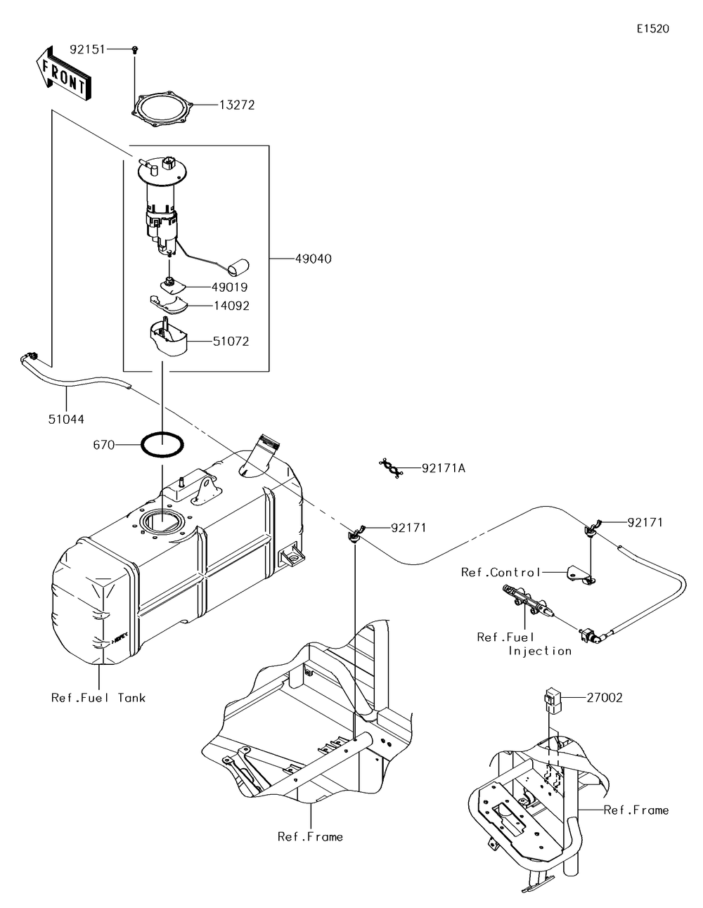 Fuel Pump Diagram and Parts List for KAF620TJF 2018 Kawasaki Lawn Tractor Accessories
