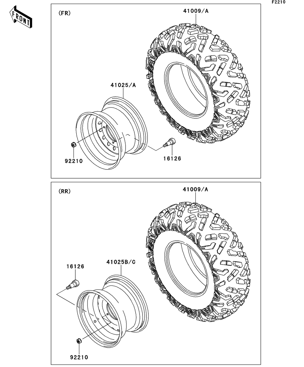 Wheels/Tires Diagram and Parts List for KAF400DEF 2014 Kawasaki Lawn Tractor Accessories